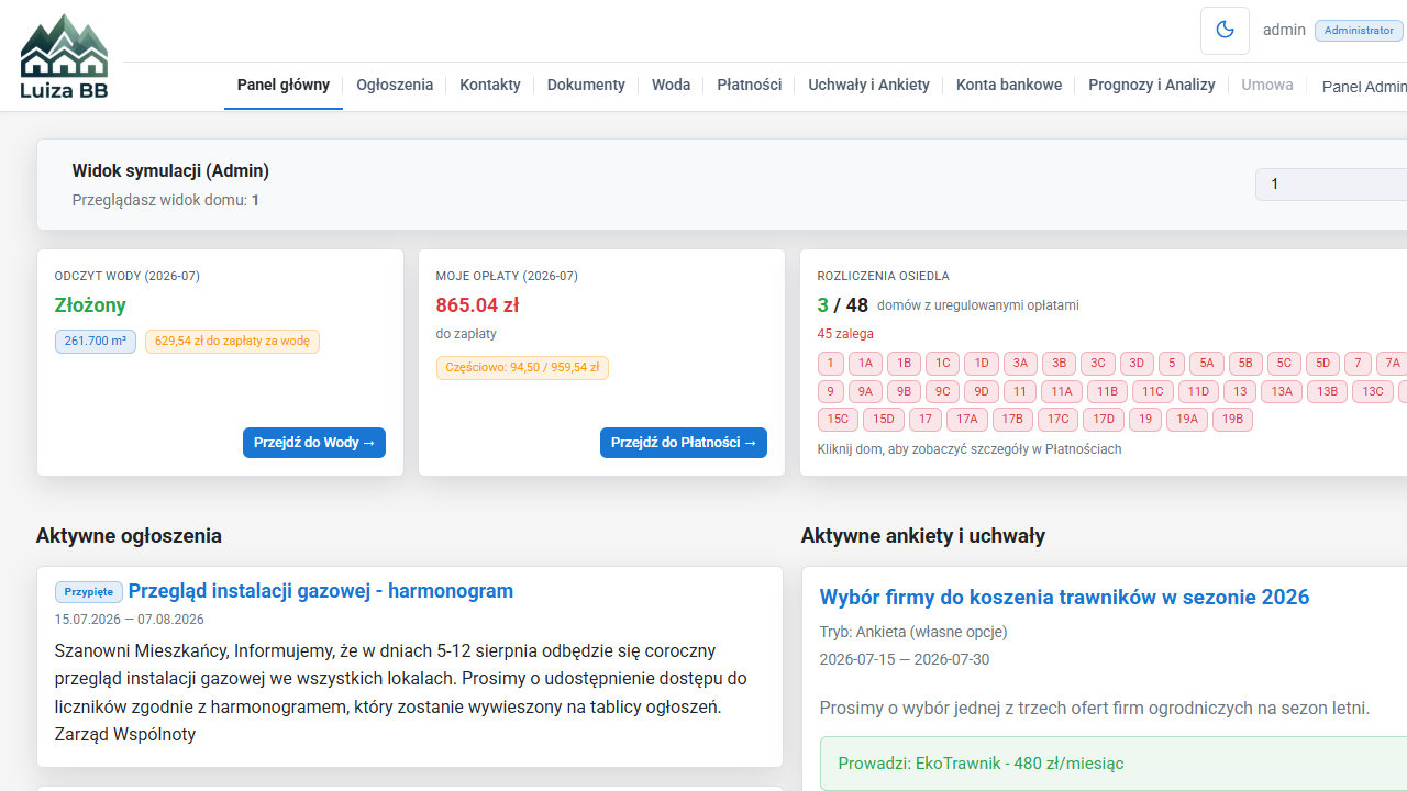 Panel główny systemu